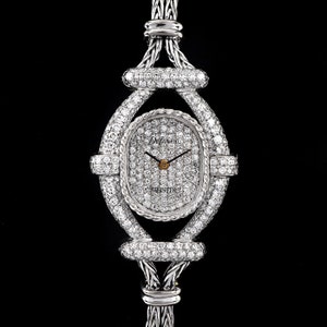 DeLaneau Meister Vintage Pave Diamond 18K White Gold Bracelet Ladies Watch