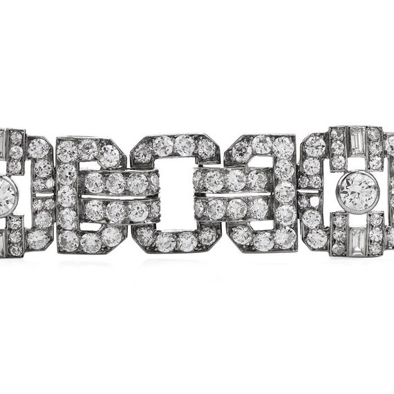 Antique 1930s Diamond Platinum Art Deco Link Brac… - image 1