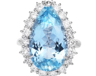 GIA 10.77ct Aquamarin Diamant Platin Tropfen Cocktail Ring