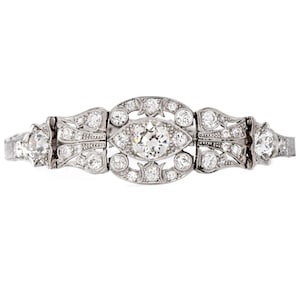 Antique Old European Diamond Platinum Filigree Line Bracelet