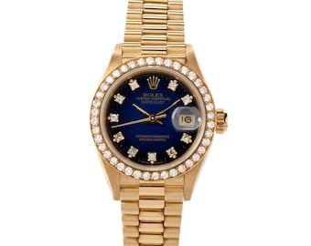 Reloj Rolex President para mujer con esfera y bisel de diamantes Stella azul, ref. 69138