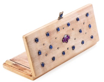 Mario Buccellati Vintage Compact Box Diamond Ruby Sapphire 18K Yellow Gold