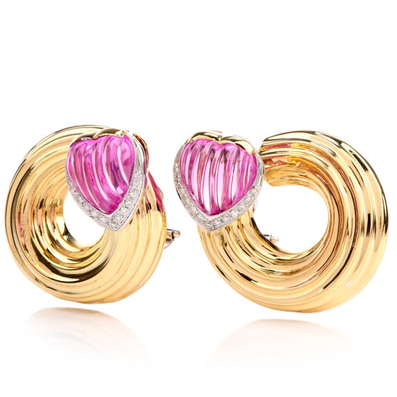 Pink Tourmaline Diamond 18K Yellow Gold Heart Swi… - image 4