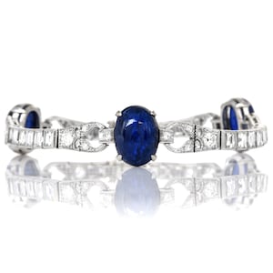Antique Diamond Blue Sapphire Platinum Geometric Link Bracelet