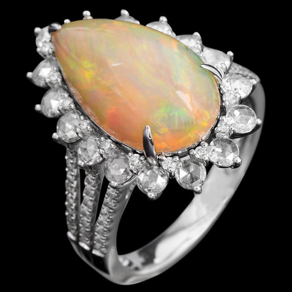 18K Gold Fiery Opal 4.83 carat Diamond Wide Caboc… - image 1