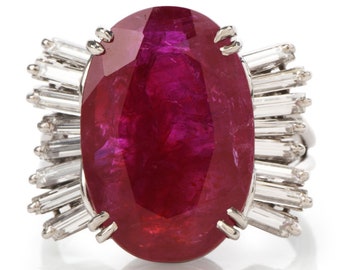 Estate Natural Ruby No Heat Diamond Platinum Cocktail Ring