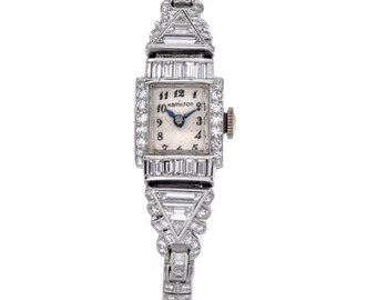 3.50 carats Vintage Hamilton Diamond Platinum Ladies Cocktail Watch