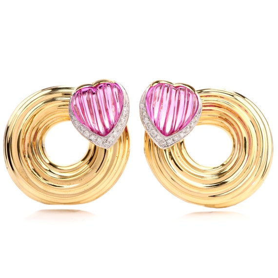 Pink Tourmaline Diamond 18K Yellow Gold Heart Swi… - image 3