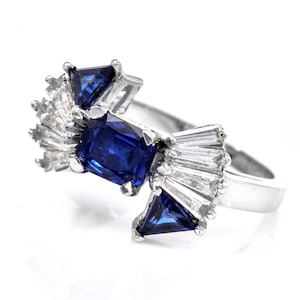 Estate Diamond Sapphire 18K White Gold Bow Designed Ring