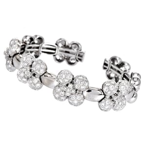 Estate Inspired Diamond Clover 18K Gold Cuff Bracelet