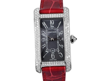 Reloj Cartier Tank Americaine automático de oro blanco y diamantes para mujer 2490