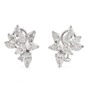 Estate 6.20cts Pear Marquise Cluster Diamond Platinum Earrings