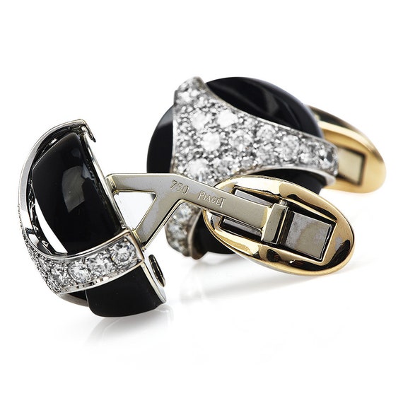 Piaget Diamond Onyx 18K Gold Retro Round Large Cu… - image 4