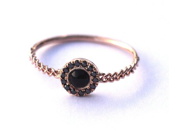 Bague de fiançailles Halo, bague Black Diamond, bague Halo, bague Black Onyx, bague de fiançailles Diamond, bague en or massif 14 carats, bague en pierres précieuses naturelles