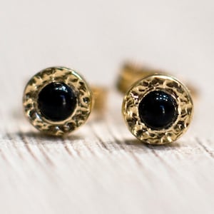 Black Onyx Earrings -  Solid 14k Gold Stud Earrings - Onyx Stud Earrings Gold- Black Stone Earrings For Woman