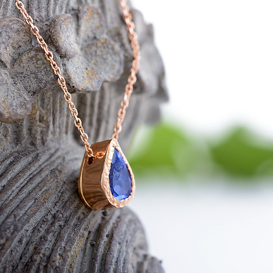 Minimalistic Tanzanite Necklace- Solid 14k Rose Gold Necklace for