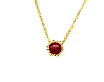 Ready-To-Ship Minimalistic Hexagon Ruby Necklace in 14K Gold - Handcrafted Jewelry - Ruby Heart Necklace - Gift For Mom, Sister, Wife