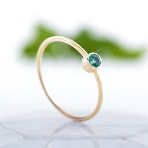 Dainty Emerald Ring Thin Gold Band Engagement Ring Small Emerald Engagement Ring-No Diamond Engagement Ring May Birthstone Jewelry image 1