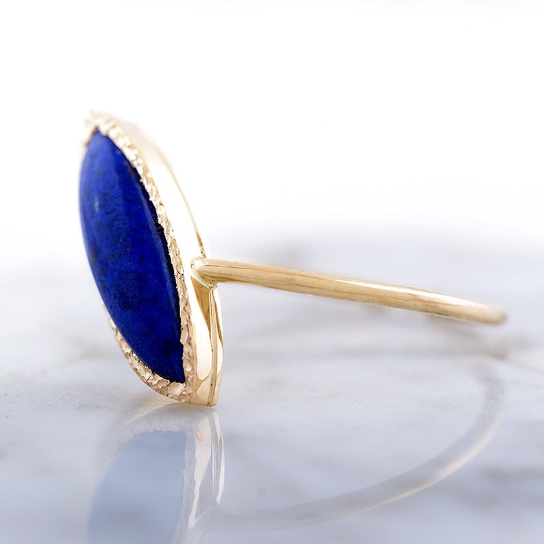 Lapis Lazuli Ring in 14k gold, Marquise Ring, Statement Ring, Handmade gold ring, Secret heart ring image 5