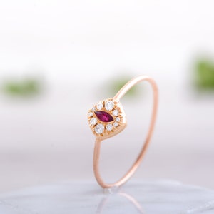 Halo Ruby And Diamond Engagement Ring-Marquise Cut Ruby And Diamond Ring Rose Gold Ruby Wedding Ring-Romantic Ring With Heart image 7