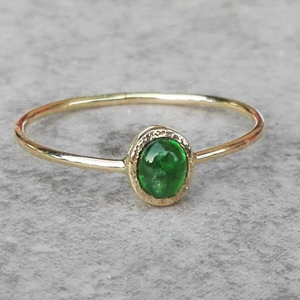 Yellow Gold Oval Emerald Ring With Hidden Heart Dainty Green image 2