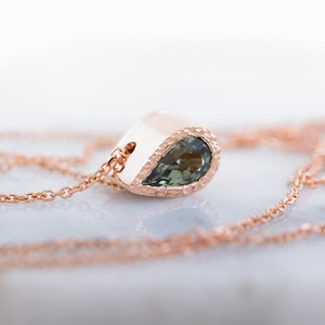 Dark green sapphire gold chain necklace, 14k gold sapphire necklace,  14k gold necklace with natural sapphire  for woman- Unforgettable Gift