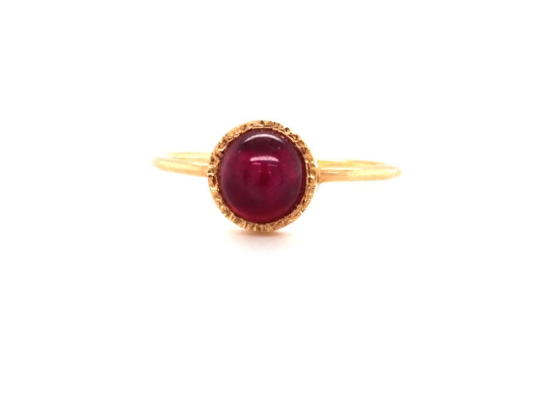 Simple Ruby Ring 14K Rose Gold Ring With Natural Round Ruby Cabochone ...