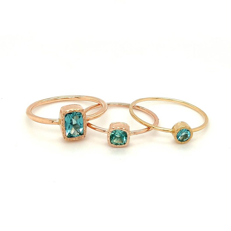 Minimalistic 14K Rose Gold Ring With Cushion Blue Apatite Solid 14K Rose, Yellow, White Gold Jewelry Gift for Mom, Sister, Wife zdjęcie 5