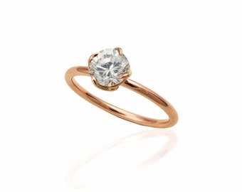 Solitaire Diamond Engagement Ring 18k Rose Gold- 0.70ct Round Diamond  Ring- Twisted- Handmade Engagement Ring- Unique Engagement Ring