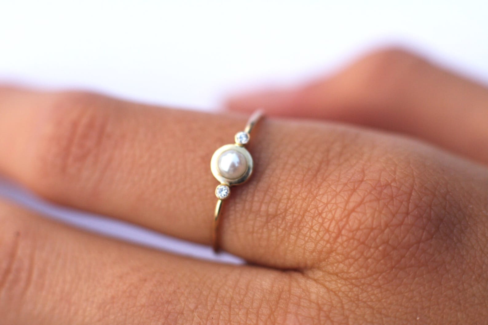Pearl Diamond Ring Pearl Engagement Ring White Pearl Ring - Etsy