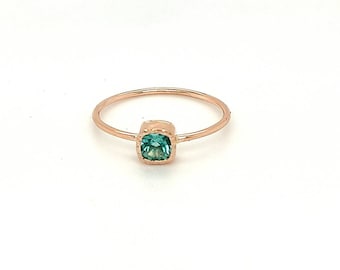 Minimalistic  14K Rose Gold Ring With  Cushion Blue Apatite -Solid  14K Rose, Yellow, White Gold Jewelry-- Gift for Mom, Sister, Wife