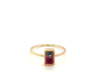 Handmade Ring, Watermelon Tourmaline Ring, Two Colored Tourmaline, Rectangle Stone,  14k Solid Yellow, White, Rose Gold Ring- Gift For Her