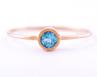 Apatite  Ring in solid 14k , 18K Gold- Petite Gold Ring With Blue Stone- Promise Ring With Apatite Stone and Heart-  14K Gold Stacking Ring