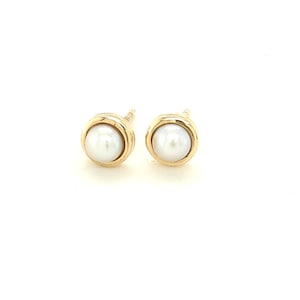 14K Gold Pearl Earrings For Woman-  Stud Earrings with Pearls -Solid 14k Gold Pearl Stud Earrings- Jewelry Gifts For Woman- Handmade Jewelry