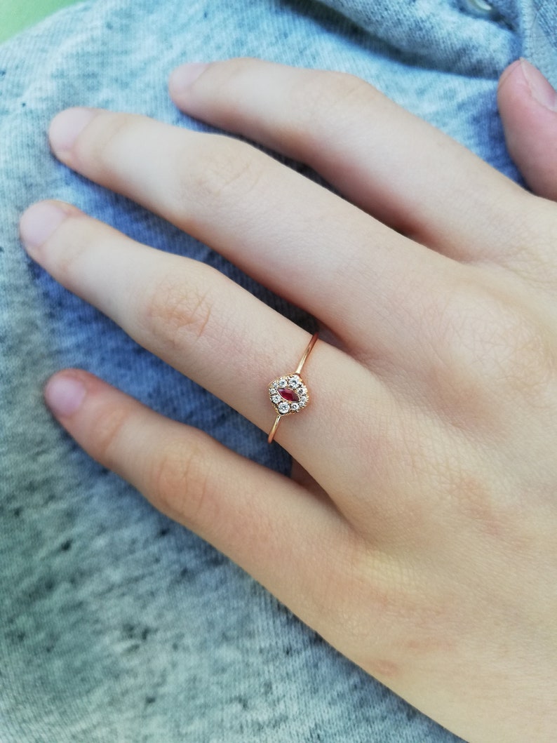 Halo Ruby And Diamond Engagement Ring-Marquise Cut Ruby And Diamond Ring Rose Gold Ruby Wedding Ring-Romantic Ring With Heart image 3