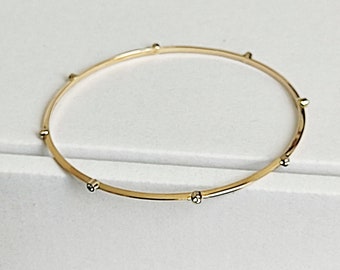 Pulsera de oro de 14 k hecha a mano con diamantes - Pulsera de puño única - Pulsera de diamantes de oro amarillo de 14 k para mujer - Pulsera de brazalete de diamantes