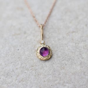 Amethyst Pendant Necklace, Gold Amethyst Jewelry, February Birthstone Jewelry For Woman, Amethyst and Diamond Necklace, Minimalistic image 2