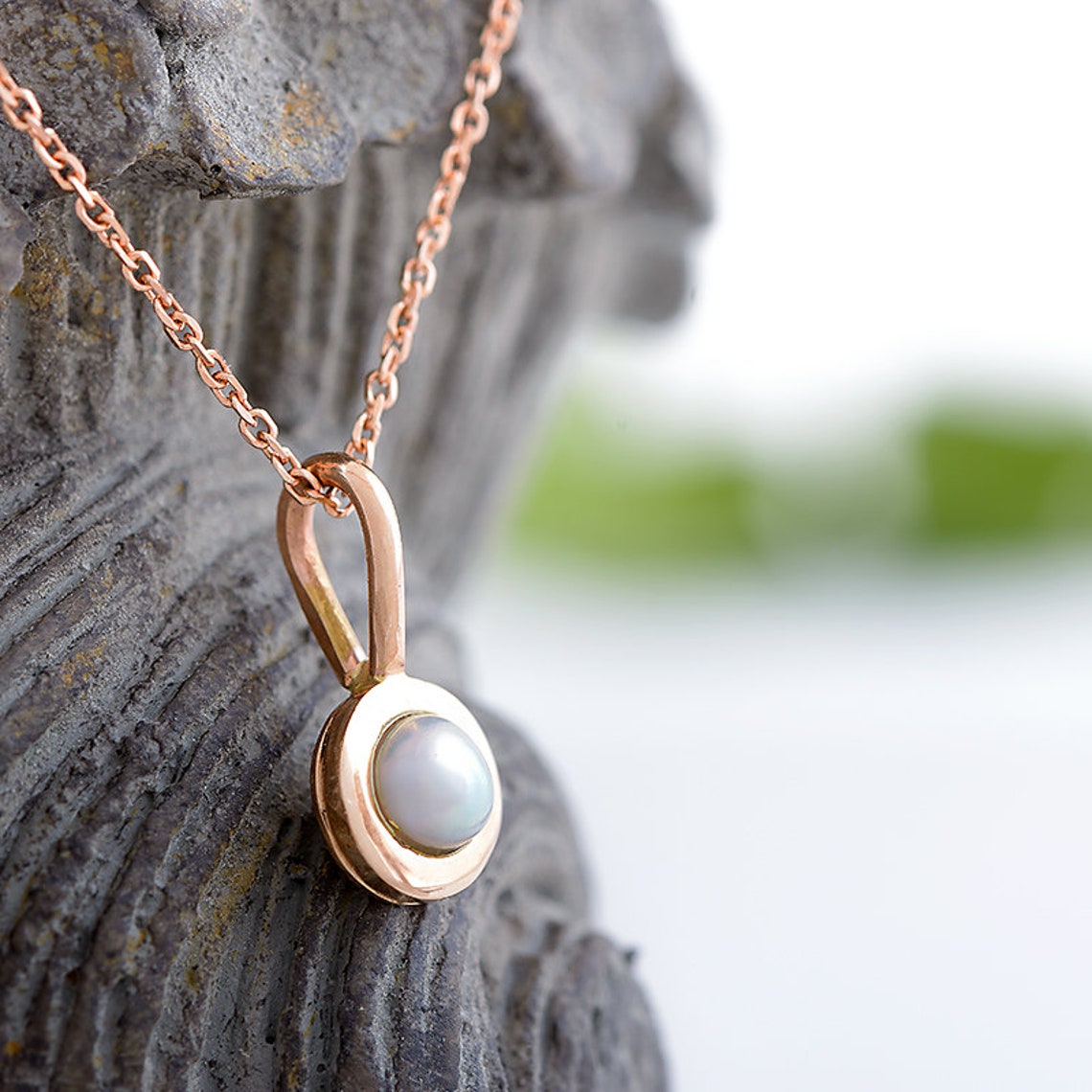 Pearl pendant in Solid 14k gold necklace White pearl pendant Etsy