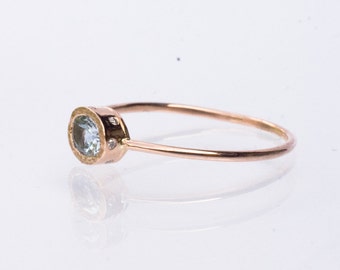 Aquamarine and Diamond Wedding Ring, Rose Gold Aquamarine Engagement Ring,  Anniversary Ring