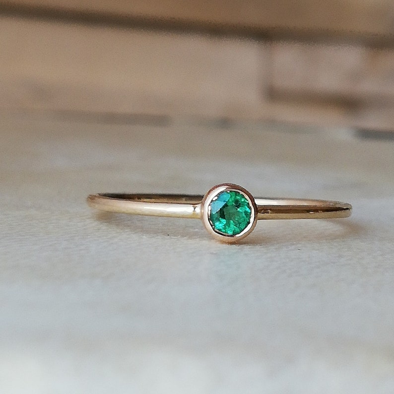 Dainty Emerald Ring Thin Gold Band Engagement Ring Small Emerald Engagement Ring-No Diamond Engagement Ring May Birthstone Jewelry image 2