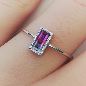 Handmade  Watermelon Tourmaline Ring in 14K White Gold- Rectangle Shape Bi-Color Tourmaline Ring With Heart- Minimalistic Jewelry For Woman