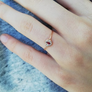 Halo Ruby And Diamond Engagement Ring-Marquise Cut Ruby And Diamond Ring Rose Gold Ruby Wedding Ring-Romantic Ring With Heart image 9