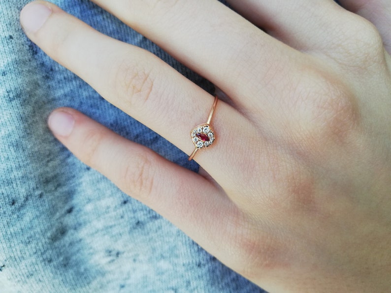 Halo Ruby And Diamond Engagement Ring-Marquise Cut Ruby And Diamond Ring Rose Gold Ruby Wedding Ring-Romantic Ring With Heart image 9