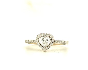 Handmade   14k White Gold Heart Diamond Ring-   Halo Engagement Ring  -Fine Jewelry- Bespoke Engagement- 0.50ct Diamond Ring- Ready To Ship