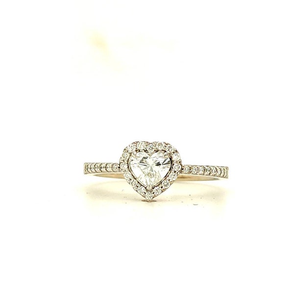 Handmade   14k White Gold Heart Diamond Ring-   Halo Engagement Ring  -Fine Jewelry- Bespoke Engagement- 0.50ct Diamond Ring- Ready To Ship