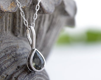Tiny White Gold Sapphire Necklace, 14k Gold Necklace, Natural Sapphire, Gemstone Necklace