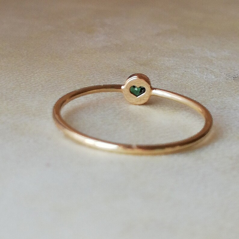 Dainty Emerald Ring Thin Gold Band Engagement Ring Small Emerald Engagement Ring-No Diamond Engagement Ring May Birthstone Jewelry image 3