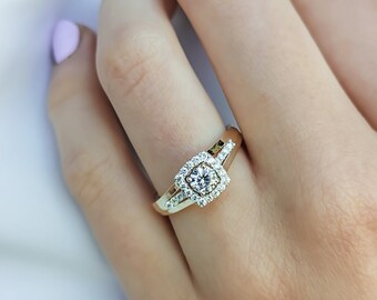 Square  Halo Engagement Ring - Princess Cut  Diamond Ring-Ethical Engagement Ring