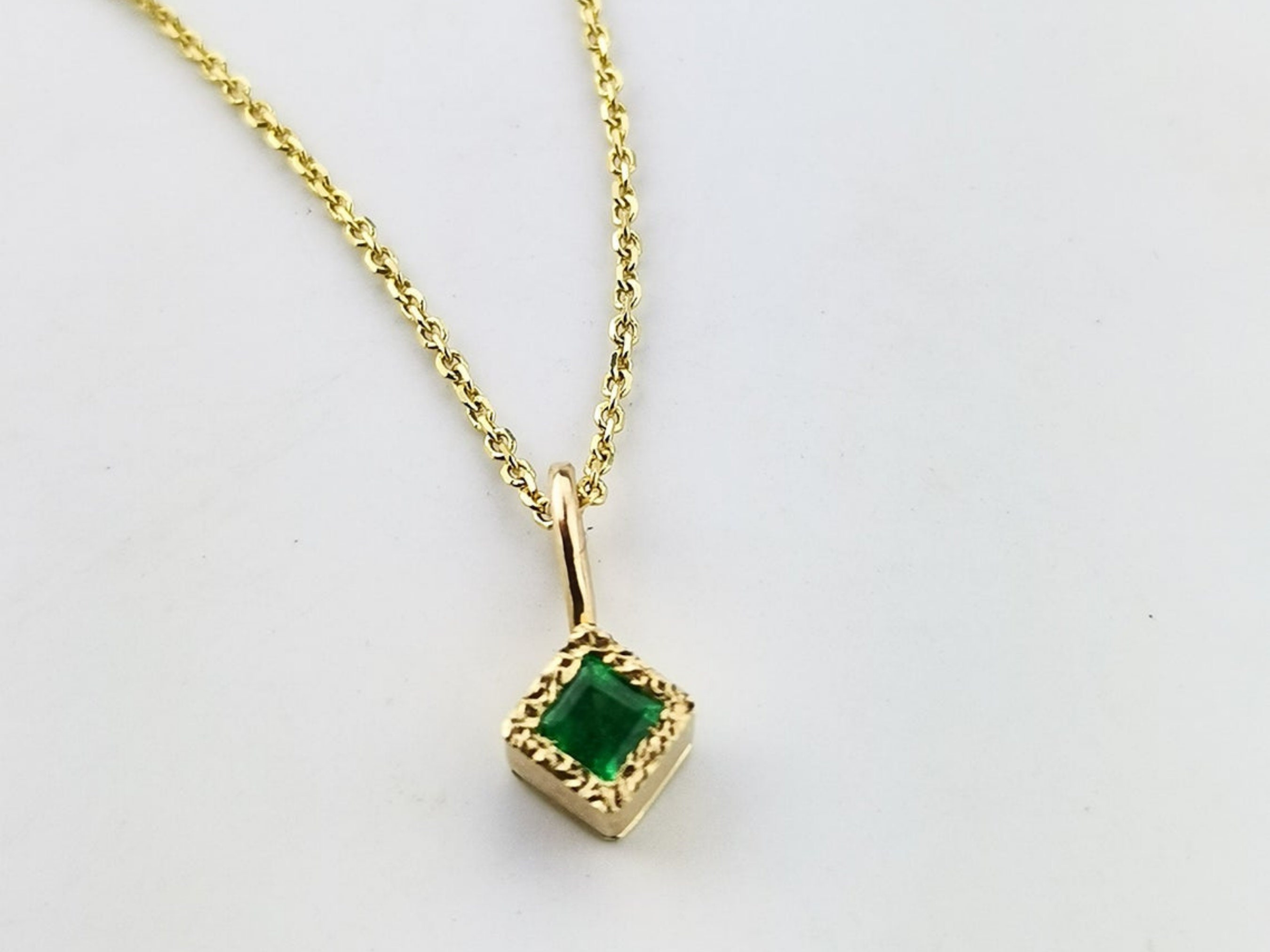 Square Emerald Pendant Necklace in 14k Gold 14k Yellow Gold | Etsy