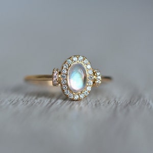 Oval Moonstone Engagement Ring Handcrafted 'Dream' Engagement Ring With Natural Moonstone and Diamonds I Moonstone Halo Engagement Ring imagem 1